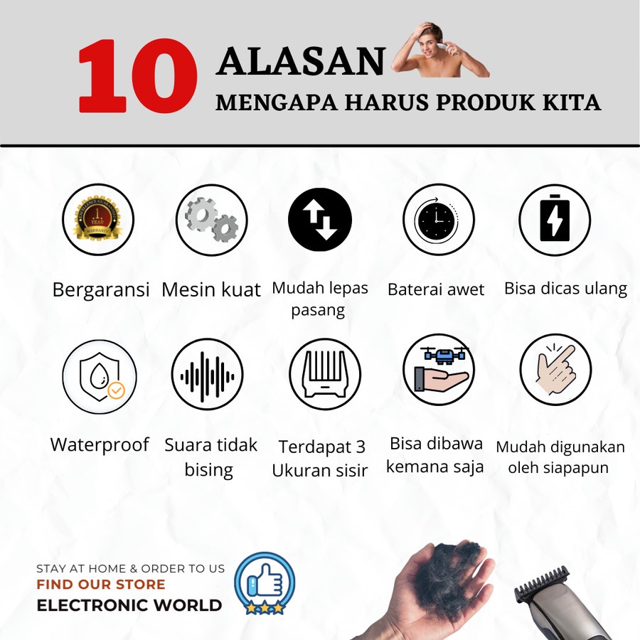 Hair Clipper Trimmer Alat Mesin Cukur Rambut Alat Cukur bergaransi