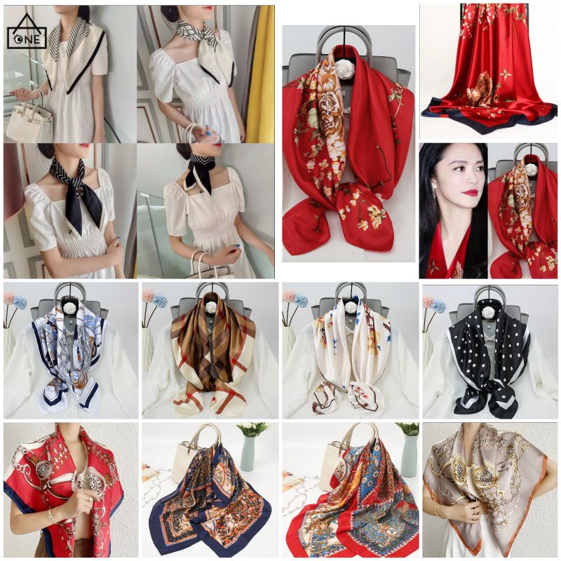 Banyak Varian Syal Sutra 90x90cm Syal silk syal leher syal tas scraf import quality