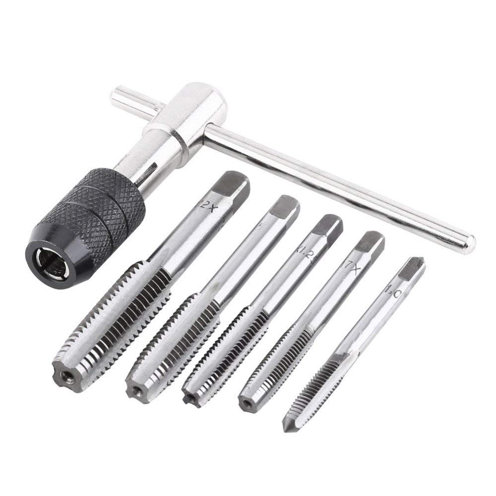 6pcs Hand Tap Tapping Metal Screw Taps M3-M8 Thread Metric Machine Wrench Holder Hand Hinge Set