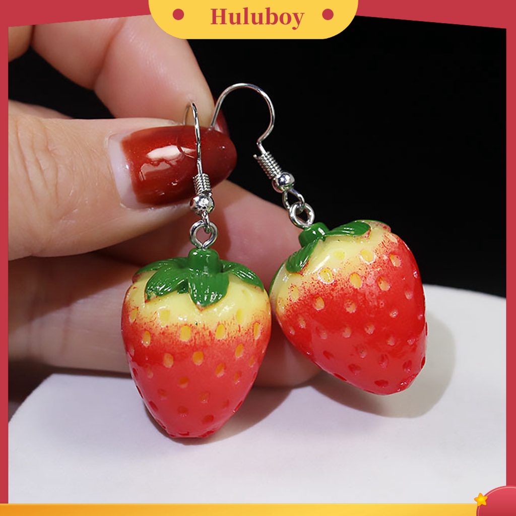 Hu Hu Hu Hu Hu Alat Bantu Pasang Kacamata♡ 1 Pasang Anting Kait Menjuntai Desain Buah Strawberry Warna Merah