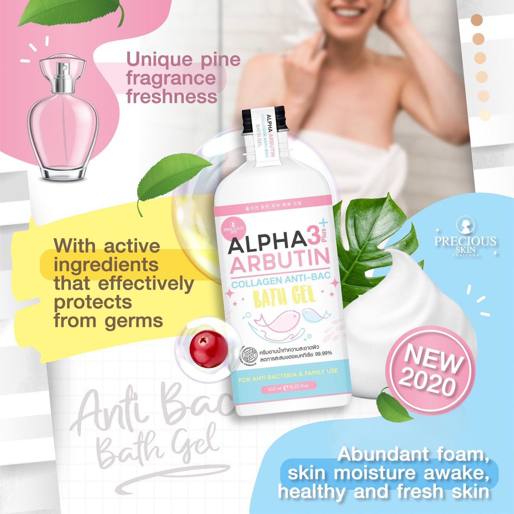 ALPHA ARBUTIN 3 PLUS WHITENING COLLAGEN  EXTRA ANTI BACTERI / SOAP SABUN MANDI / PEMUTIH BADAN 450ml