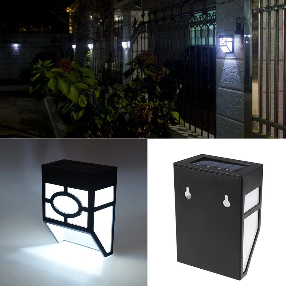 Lampu Hias Dinding Solar 2 LED Sensor Cahaya Outdoor Waterproof White