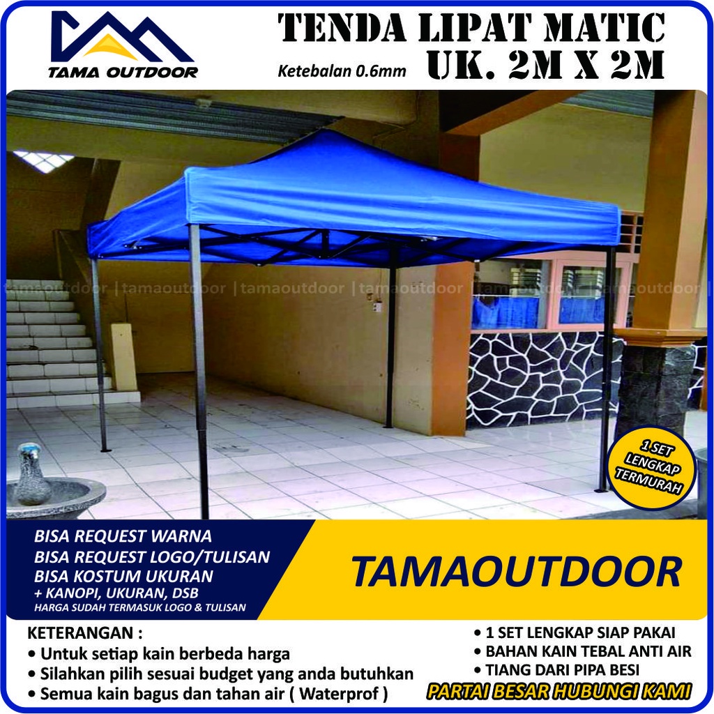Tenda Payung Lipat Metik Uk. 2M x 2M Gazebo Praktis 0.6mm