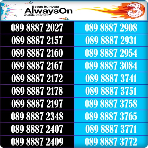 Perdana Nomor Cantik Tri Always ON 4G LTE Nomor Cantik 11 Angka Kartu Prabayar