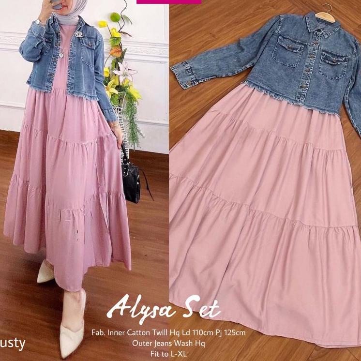 Garansi Murah talya midi set one set gamis jaket jeans gamis rayon gamis tumpuk alfashion jaket crop