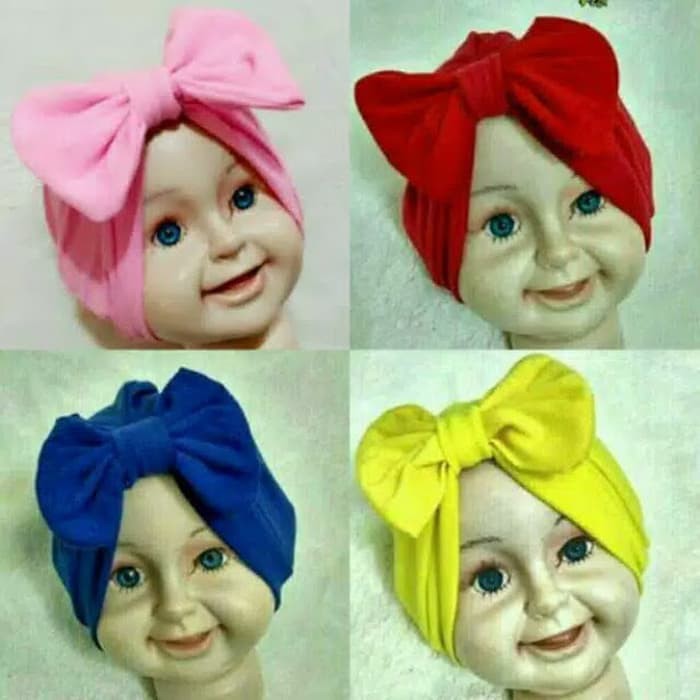 lucu dan unik Turban Pita Bayi & Anak Big Bow polos ( kerudung hijab jilbab )