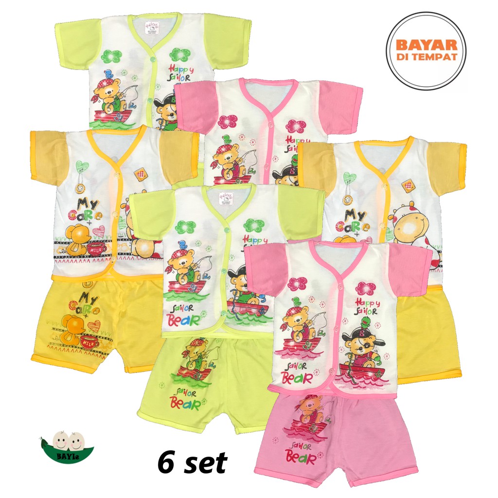 BAYIe - 6 SET Setelan Baju Bayi Lengan Pendek+Celana Pendek  MELODY  New Born umur 0-3 bulan