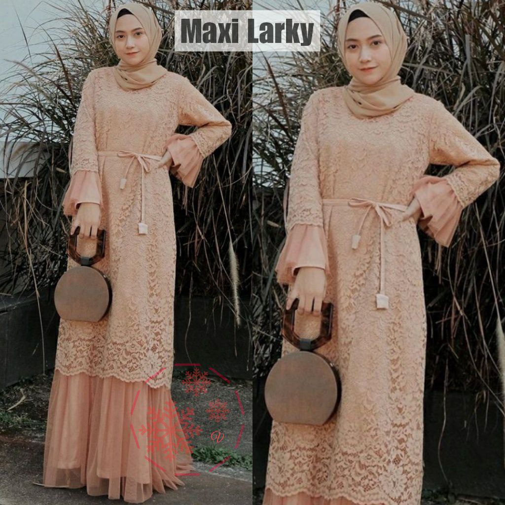 MX LARKY 2XL XL L M / FASHION WANITA GAMIS BRUKAT TALI PINGGANG 4 UKURAN PAKAIAN PESTA