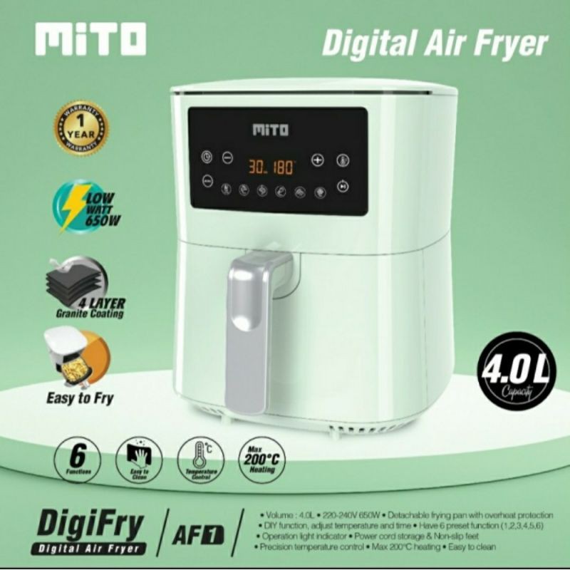 Airfryer Mito AF 1 Kapasitas 4 Liter Low Watt Air Fryer Mito