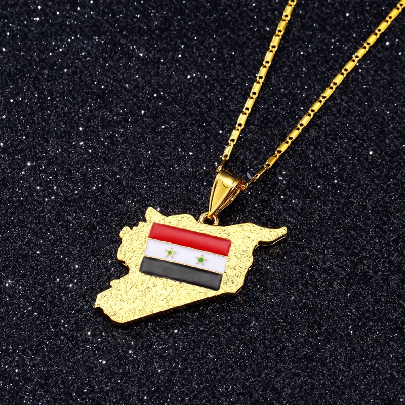 Kalung Liontin Peta Syria Warna Emas Untuk Pria