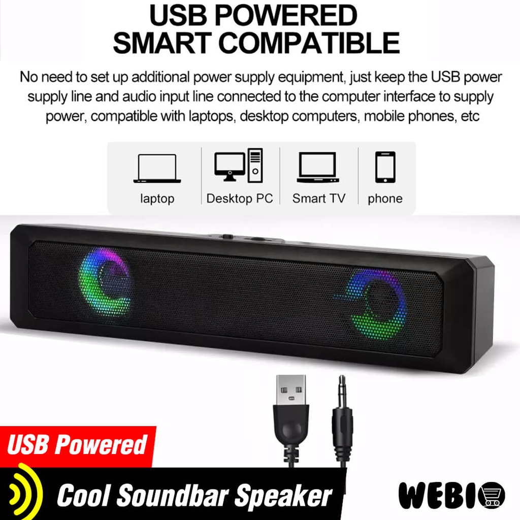 Speaker USB A20 Spiker Aktif Soundbar RGB Gaming Laptop PC Komputer TV LED Full Bass Murah Portabel