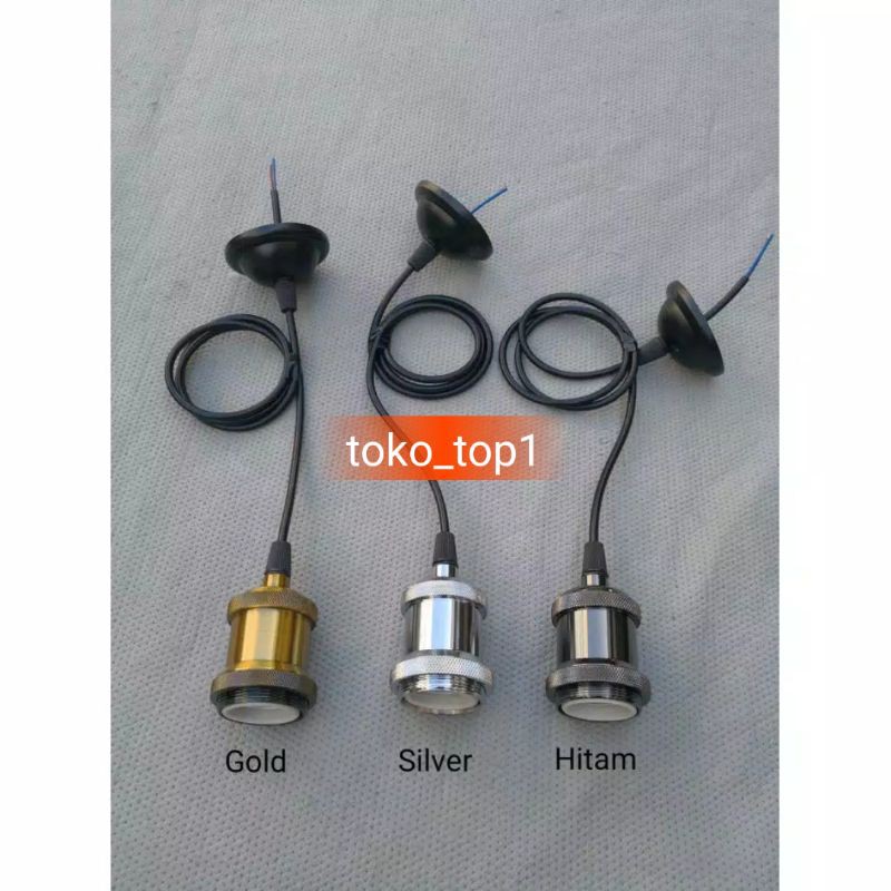 FITING LAMPU GANTUNG E27 ALUMINIUM/ GITTING HIAS + KOP KABEL TANPA EDISON FILAMENT
