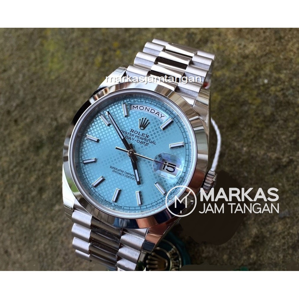 Jam Tangan Rolex Oyster Day Date Perpetual II Ice Blue Automatic Stainless Steel Watch TERMURAH TERLARIS KADO TERMEWAH