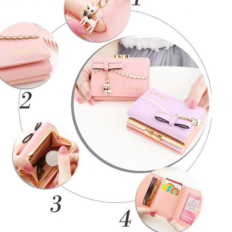 ❖IMPORT❖JIUFENG Dompet Wanita Korea Lucu Dompet Pendek untuk Wanita Mini Liontin Mahasiswa Dompet Ke