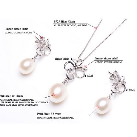 Kalung Perak / Sterling Silver S925 Korea Wanita Mutiara Air Tawar ASLI - N017