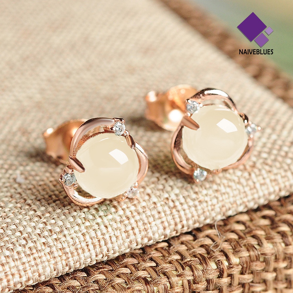 Anting Stud Desain Bunga Giok Tiruan Untuk Wanita