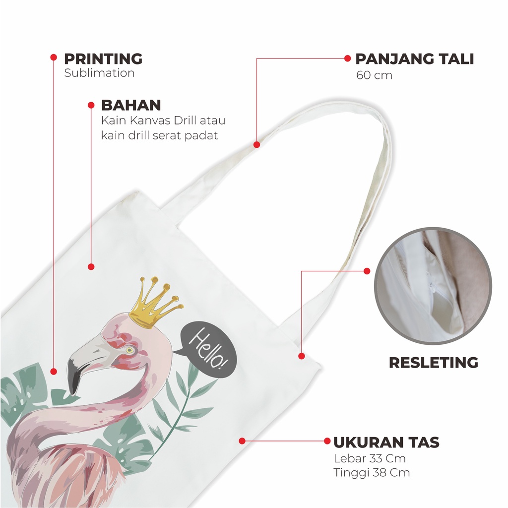 Sevine Tas Tote Resleting Bag Wanita Fashion Totebag Laptop motif flamingo tropical monstera - TP