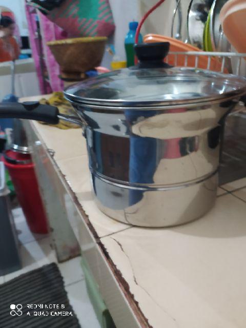 Deep Fryer Pan 3 In 1 Stainless Steel Pot Rebus - Panci Goreng - Wajan Kukus 22 Cm