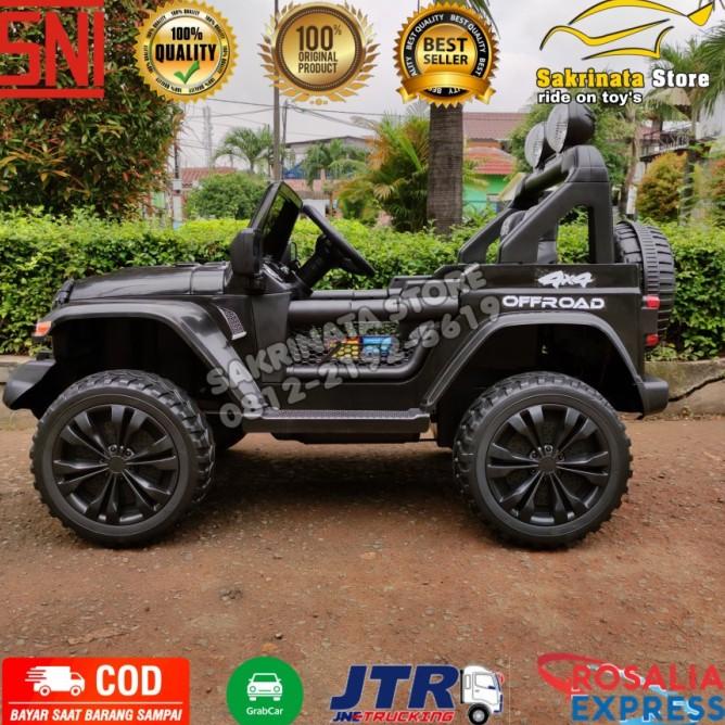 Jeep Rubicon Hitam Mainan Mobil Aki Anak Laki Laki/Perempuan