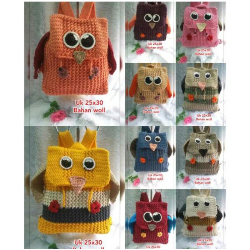 tas rajut owl tas gendong lucu tas ransel anak paud tk dan sd