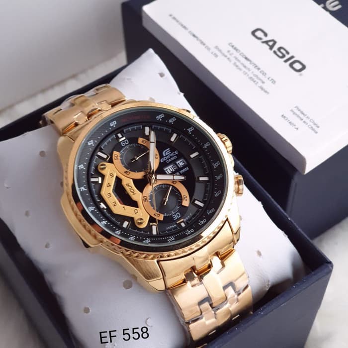 JAM TANGAN PRIA MERK CASIO EDIFICE TYPE EFR-558 Gold ORI BM BATERAI