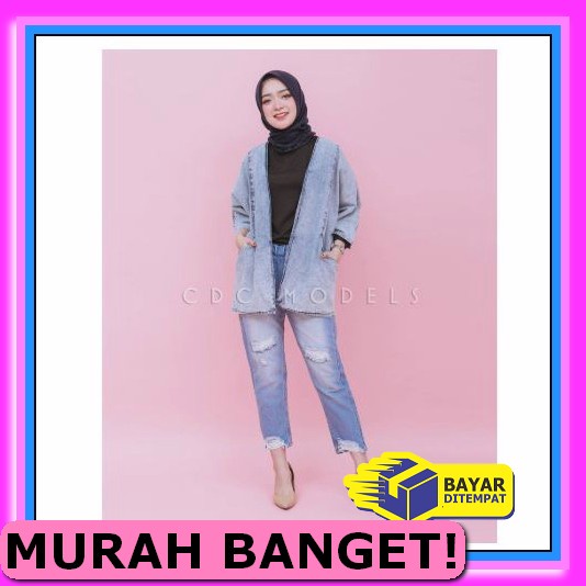 Jaket Wanita Import Hopylovy - Jaket Jeans Wanita Oversize Ripped DA759 Tandia Blazer Jeans Smooch