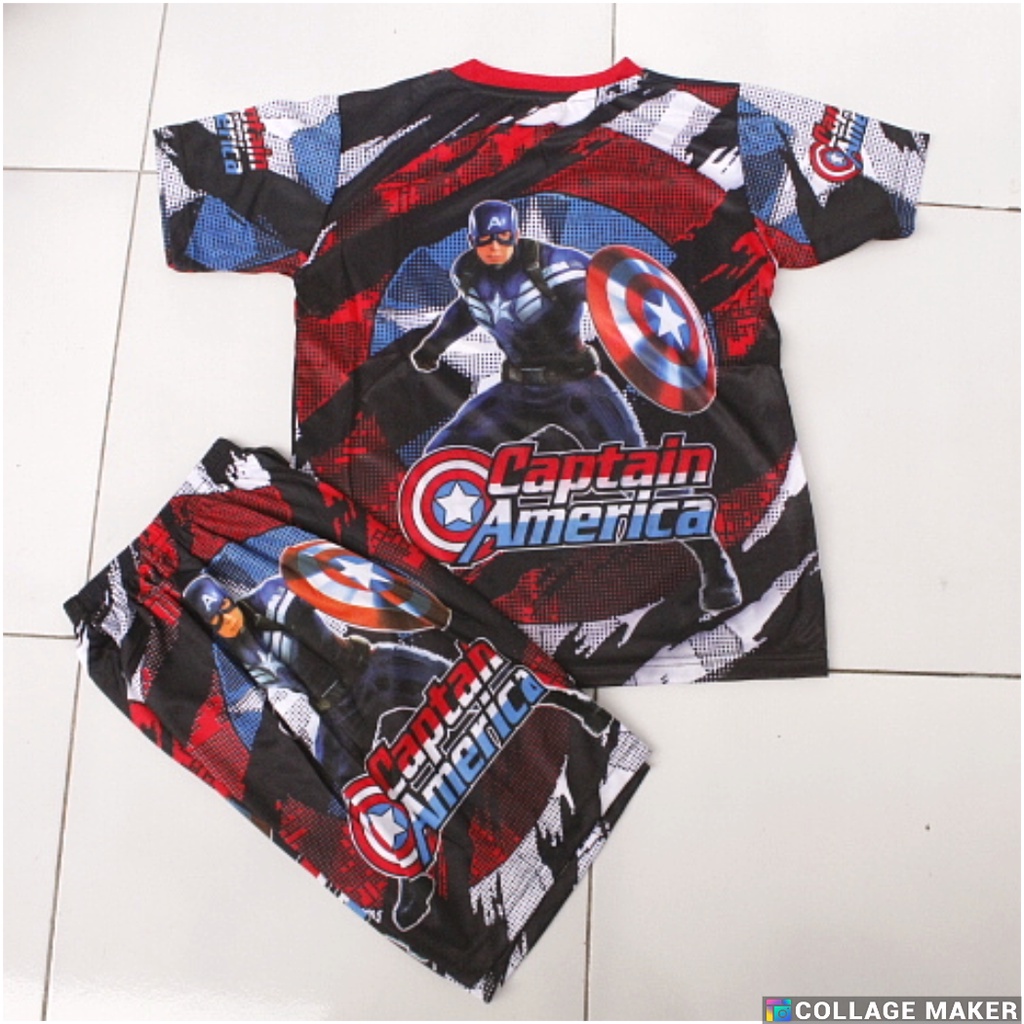 stelan baju kaos superhero capt america sablon  print size 2-9thn