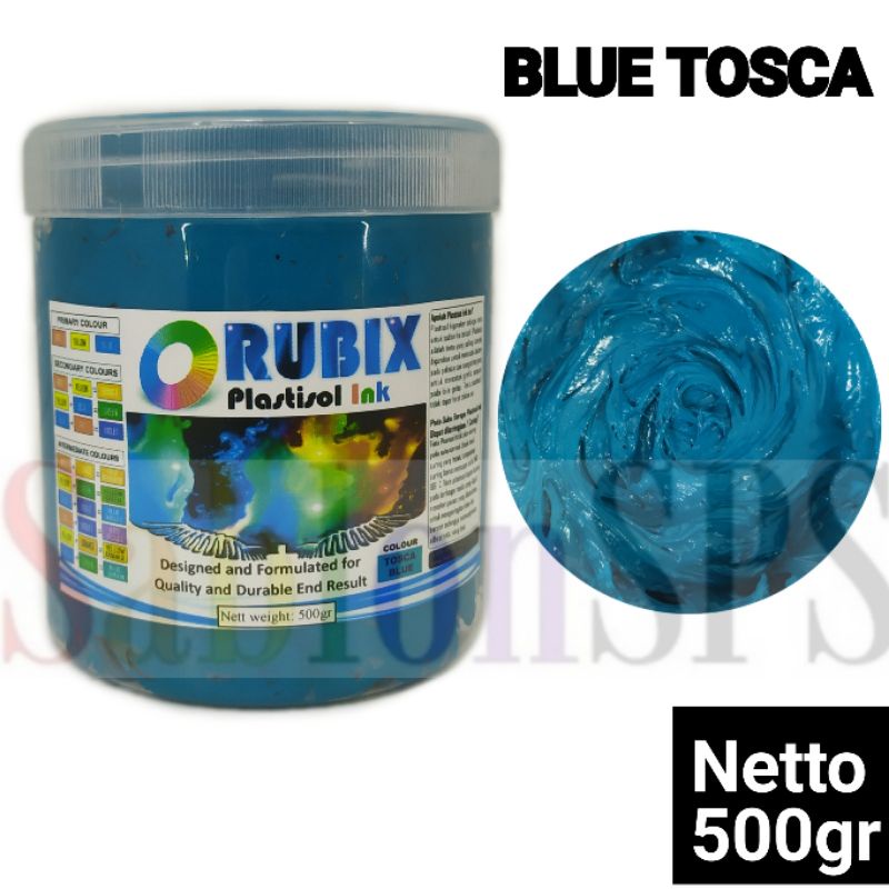 TINTA SABLON PLASTISOL RUBIX TOSCA BLUE BIRU TOSCA 500GR