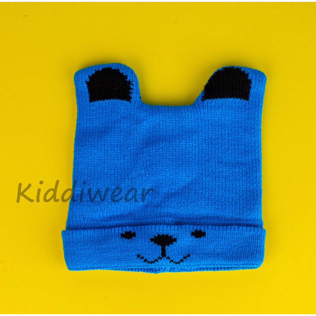 (Kiddiwear) TOPI RAJUT ANAK 1-3 tahun laki -laki dan perempuan Kupluk Motif Anjing TP2-biru