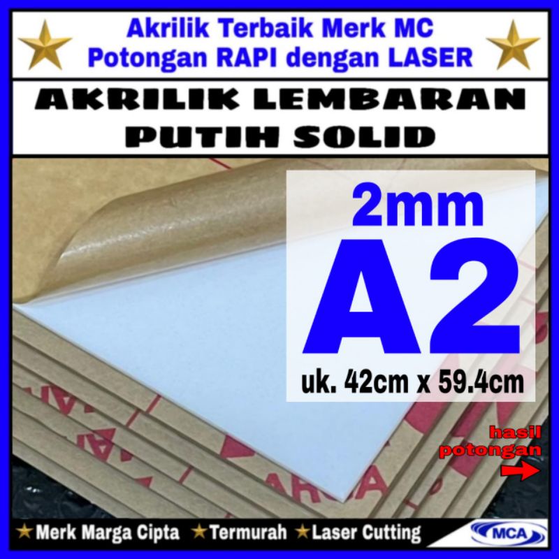 AKRILIK lembaran PUTIH SOLID 2mm uk. A2 / Marga cipta / Acrylic