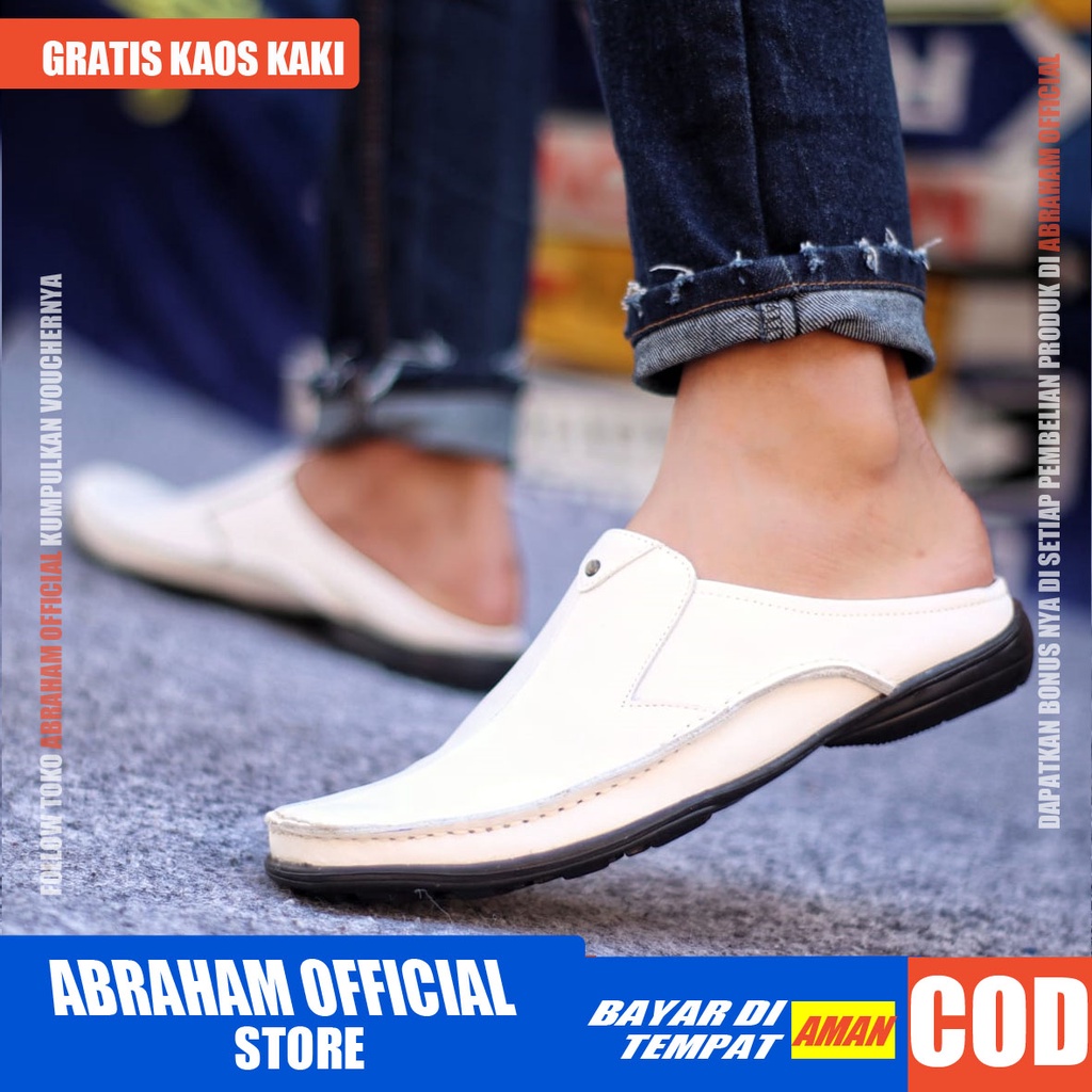 ABRAHAM Sandal Slide Hitam Selop Kulit Pria Sendal Pria