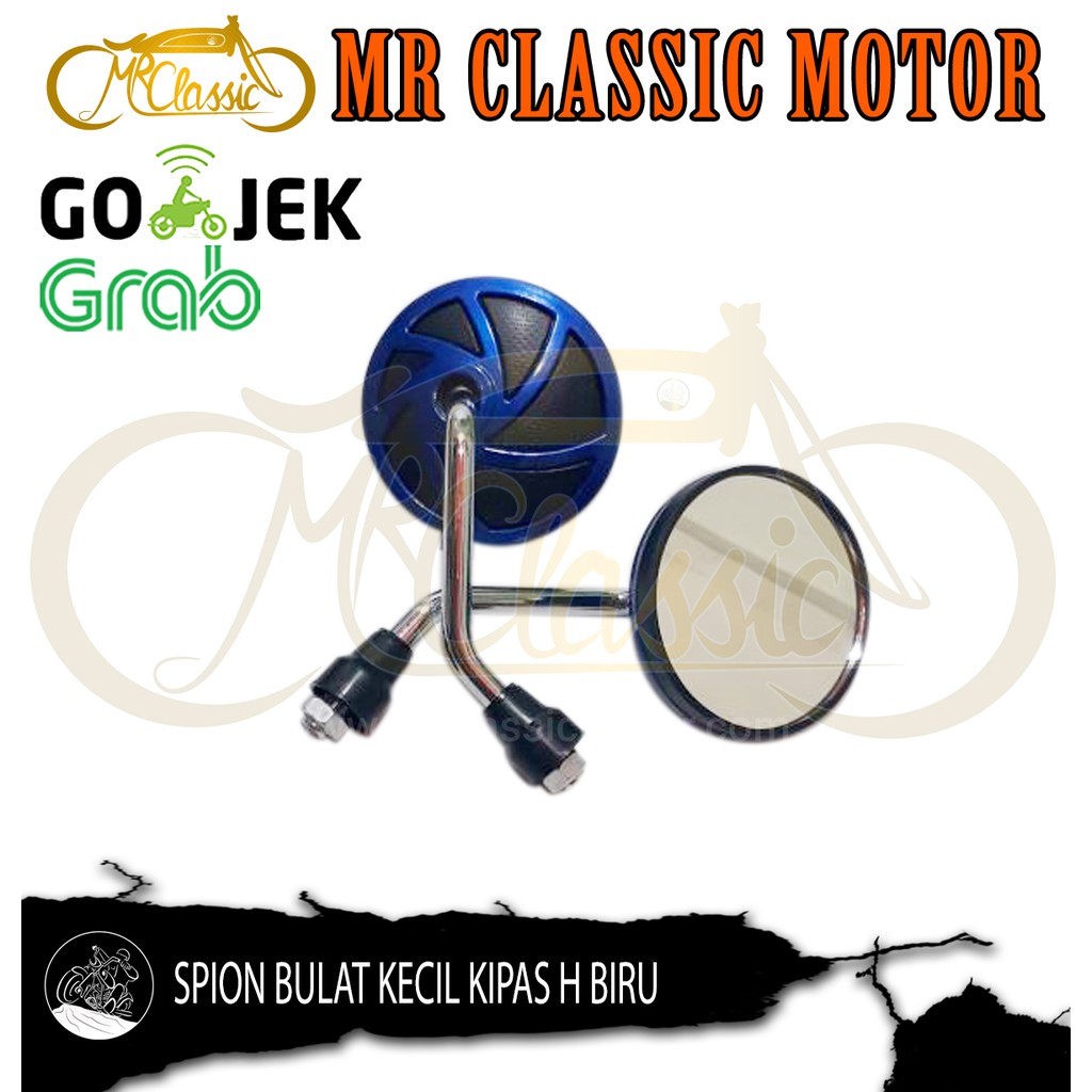 Spion Motor Bulat Kecil Motif Kincir Drat 14 Biru Custom Variasi