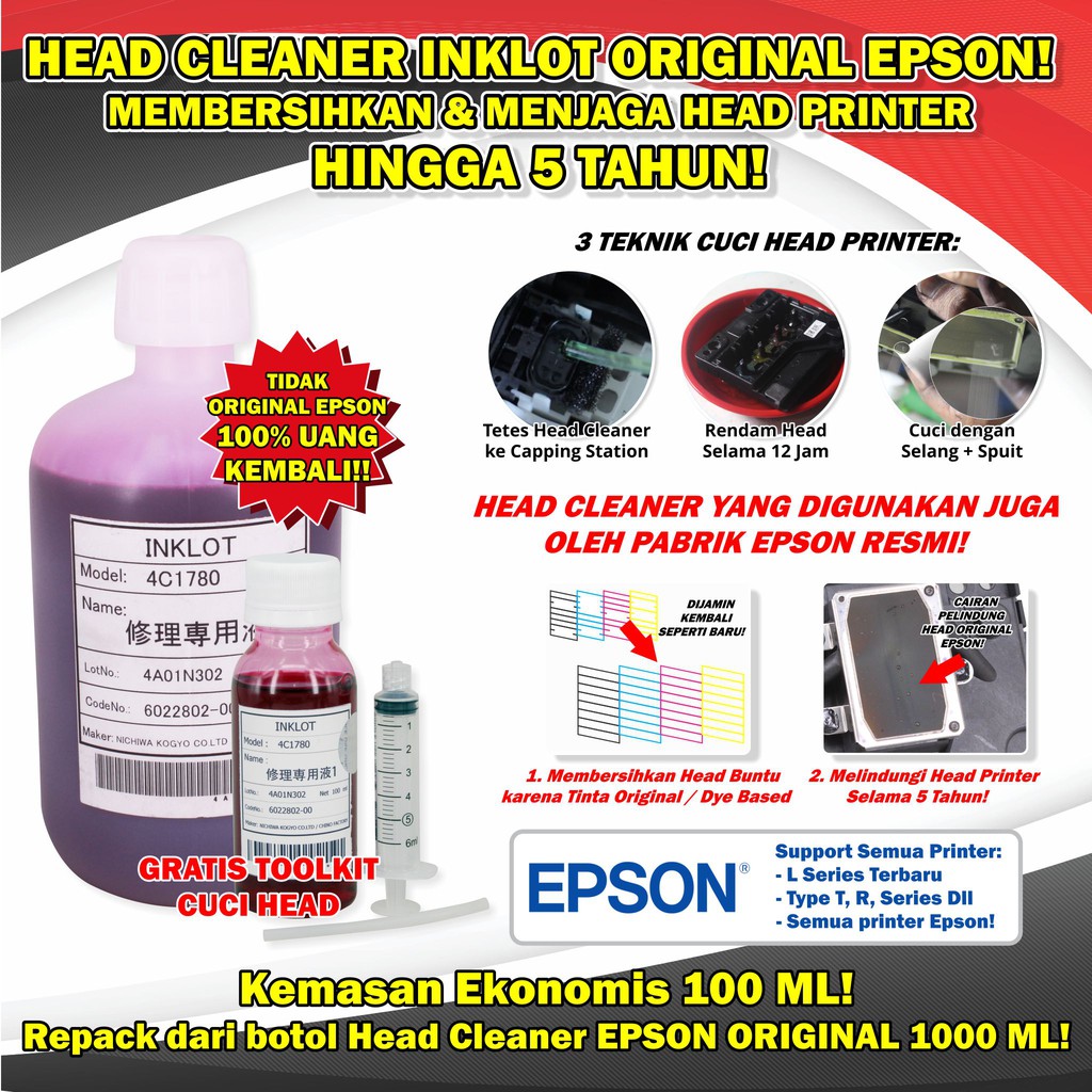Head Cleaner Inklot Original Epson Cairan Pembersih Print