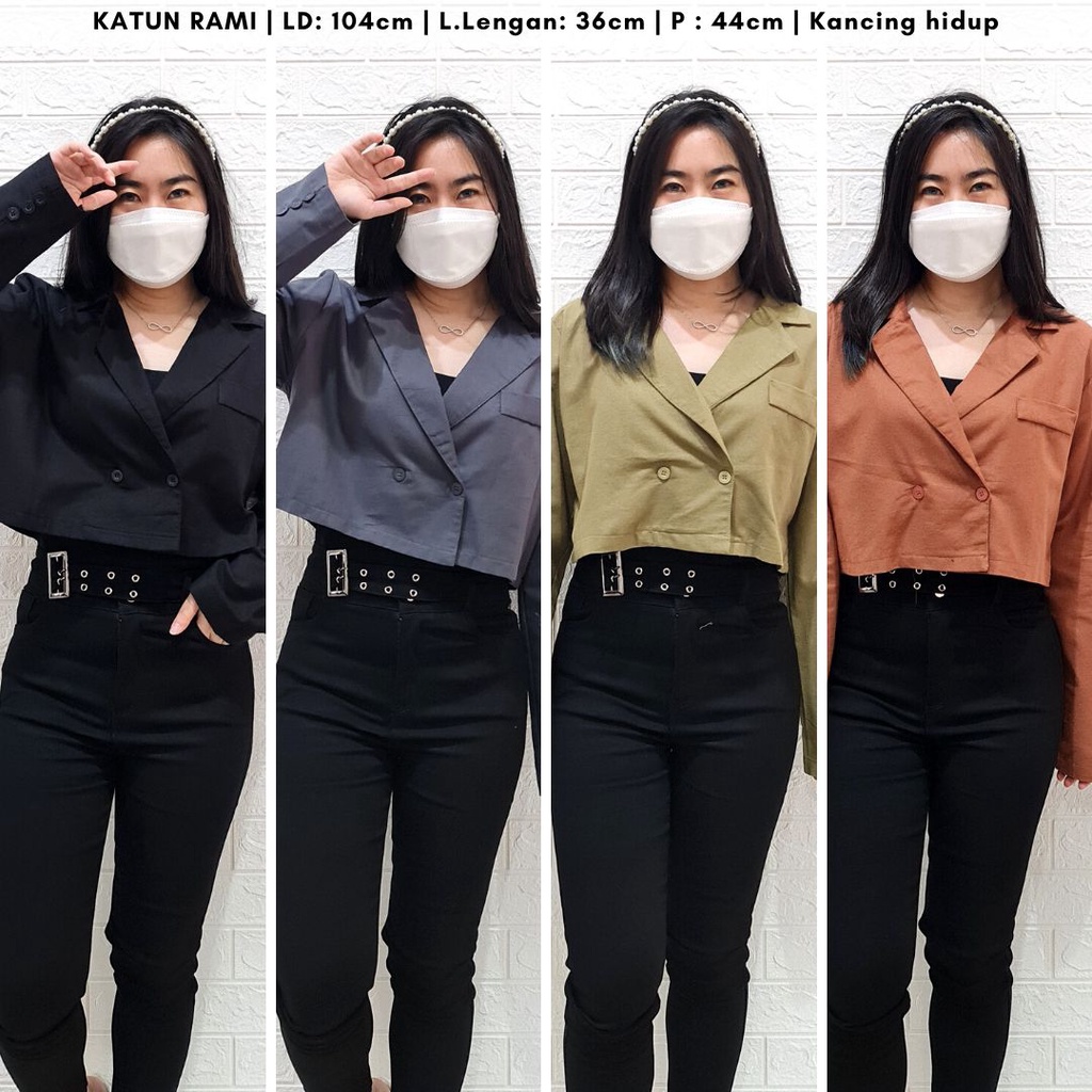 4519 kresta button blazer crop top atasan wanita lengan panjang