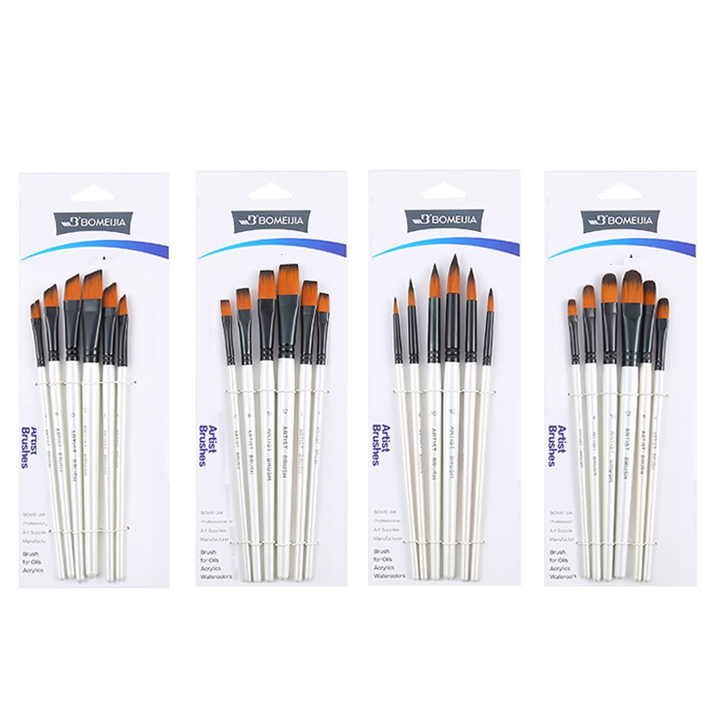 BOMEIJIA Artist 6 pcs Short Handle Brush Round / Filbert / Angle / Flat