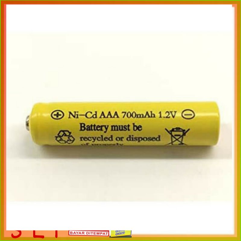 Baterai AAA Ni-Cd kapasitas 600mAh 1,2V recharge