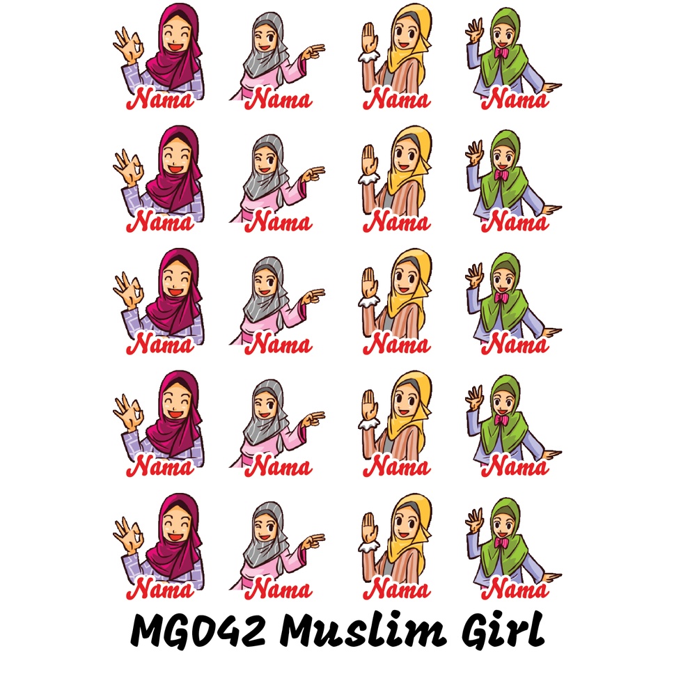 

Sticker Nama Cutting Label Waterproof Tahan Air Muslim Girl 42 (MG042)