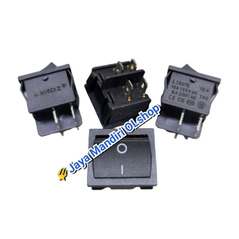 SAKLAR / SWITCH HITAM ON - OFF 4 PIN HITAM ( 24 x 21 MM )