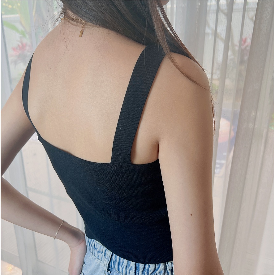 【Elegant】Summer Print Crop Top  Knit Black Tank Top 7428