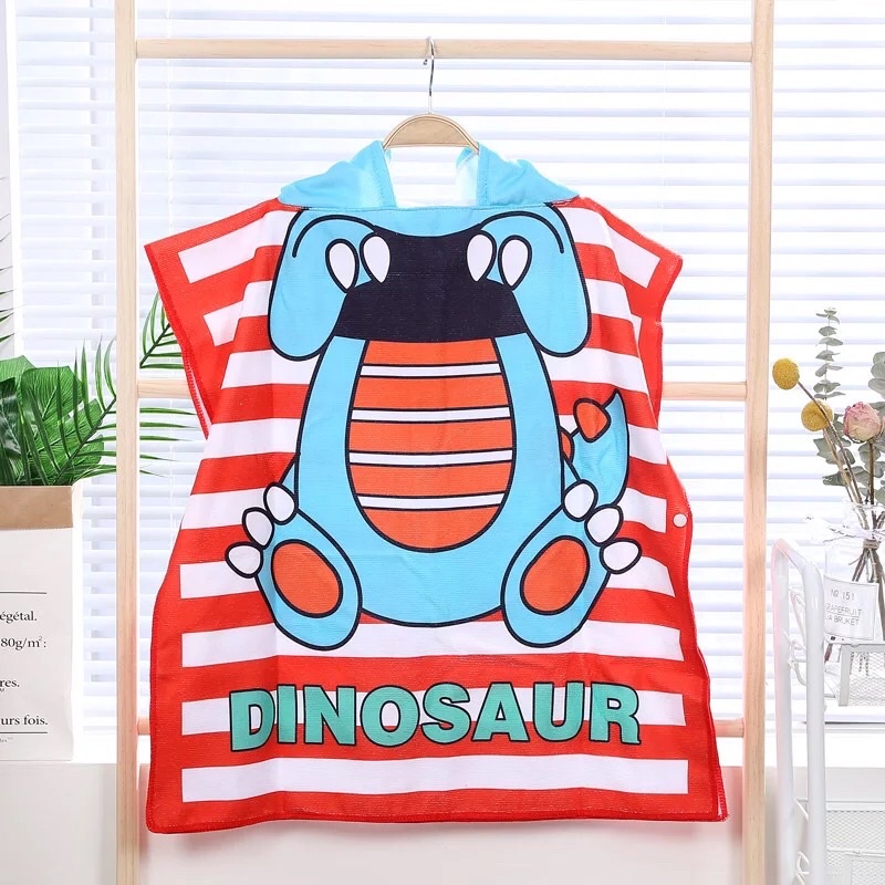 Handuk Ponco Anak Gambar Dinosaurus Merah Handuk hoodie Anak bahan Menyerap Air Ponco Anak Murah dan Lucu Handuk Mandi Anak Handuk Berenang Anak Murah