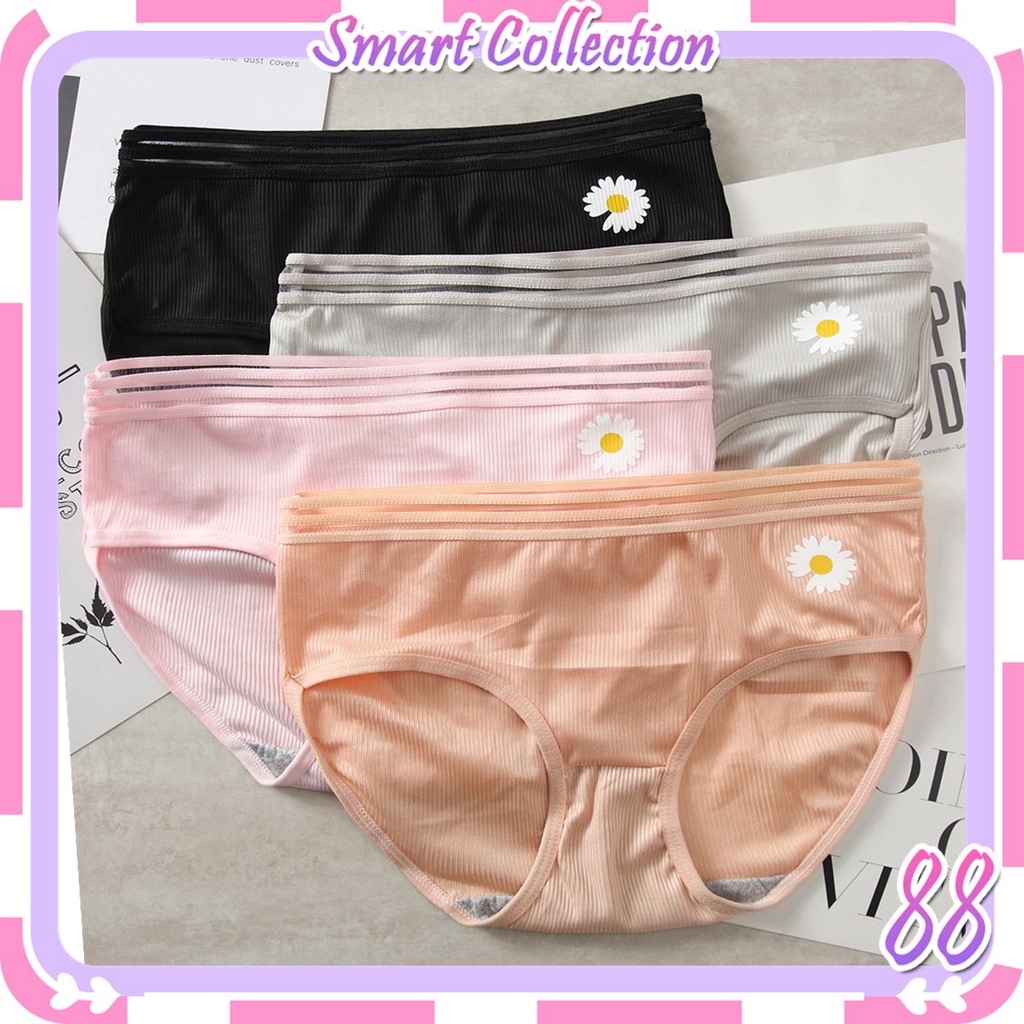 SC CD693 Celana Dalam Wanita OnePiece Mulus Motif Bunga Daisy Sutra Briefs Elastis Seamless MidWaist