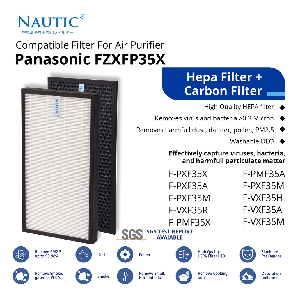 Hepa Filter Air Purifier buat Panasonic F-ZXFP35X F-ZXFP35X F-VXF35A F-PMF35X F-PXF35X F-PXF35A F-PXF35M / HEPA+Carbon