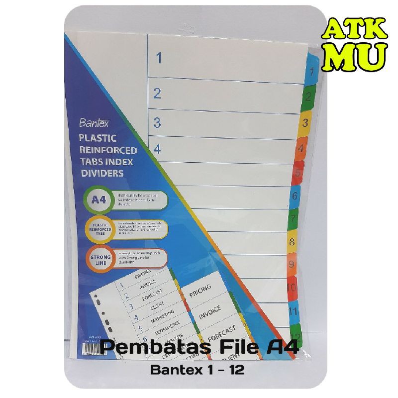 

Pembatas Odrner Binder/Cardboard Divider/Divider A4 Index 1-12 Bantex