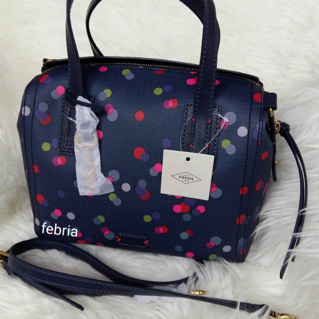 Fossil emma satchel navy polka