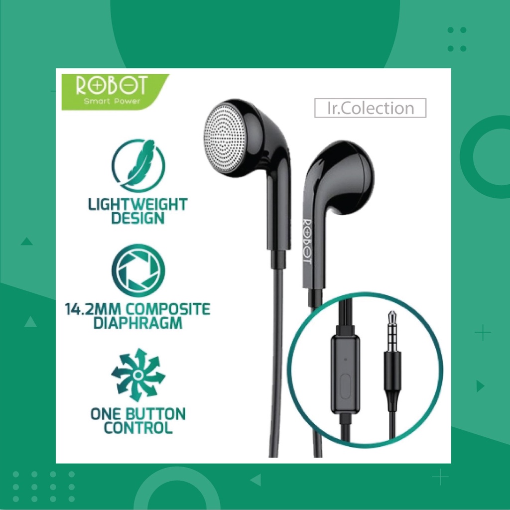 Headset Robot RE601 Handsfree Stereo Bass Wired Earphone 3.5mm Powerfull Trubass 1.2M