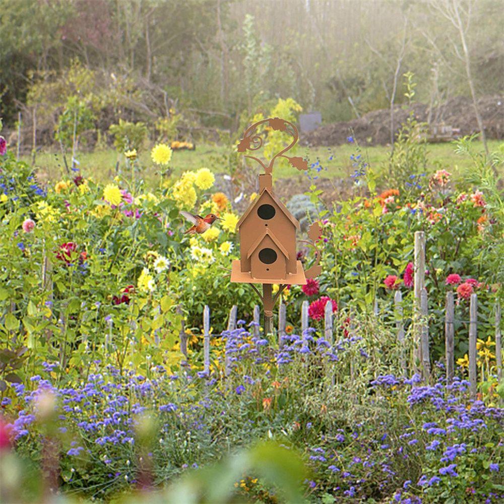 Solighter Garden Stake Birdhouse Garden Decor Dekorasi Rumah Dengan Batang Birdhouse Feeder Pasak Taman Indah