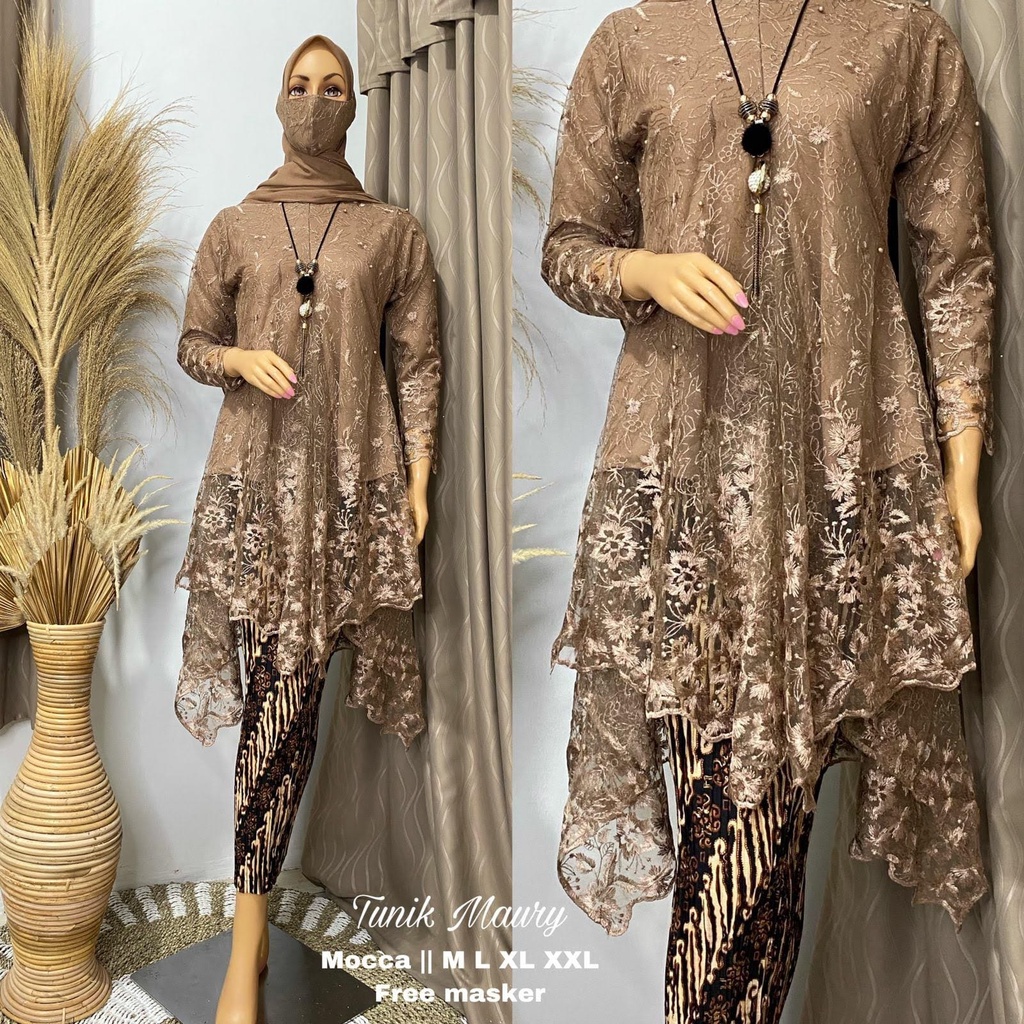 Setelan Tunik Maury Modern 2022//Set Tunik Maury dan Rok Plisket//Tunik Termurah//Baju Kebaya tille Mutiara Termurah/setbaju kurung/pakaian wanita/pakaian muslim/pakaian ntradisional/termurah/baju kurung/seragam pesta termurah