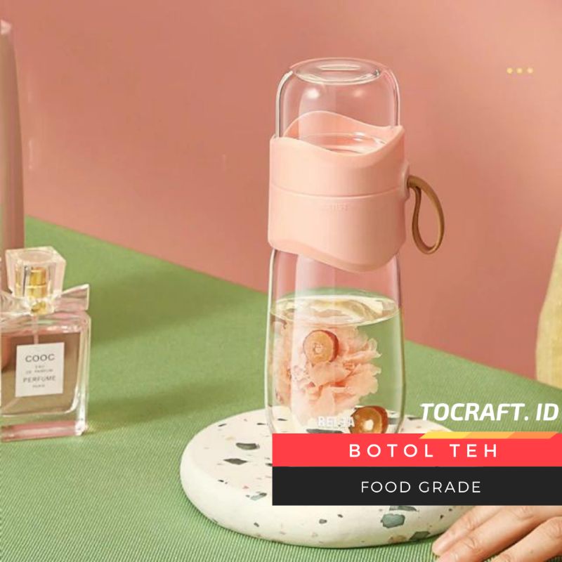 Tea Infuser Botol Minum unik Kaca bening 330ml / RELEA Infused Water Bottle