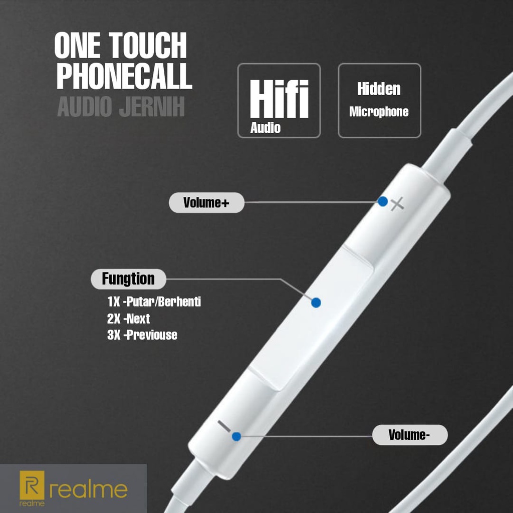 Headset REALME Original Xtra Bass copotan earphone Headset Cabutan original