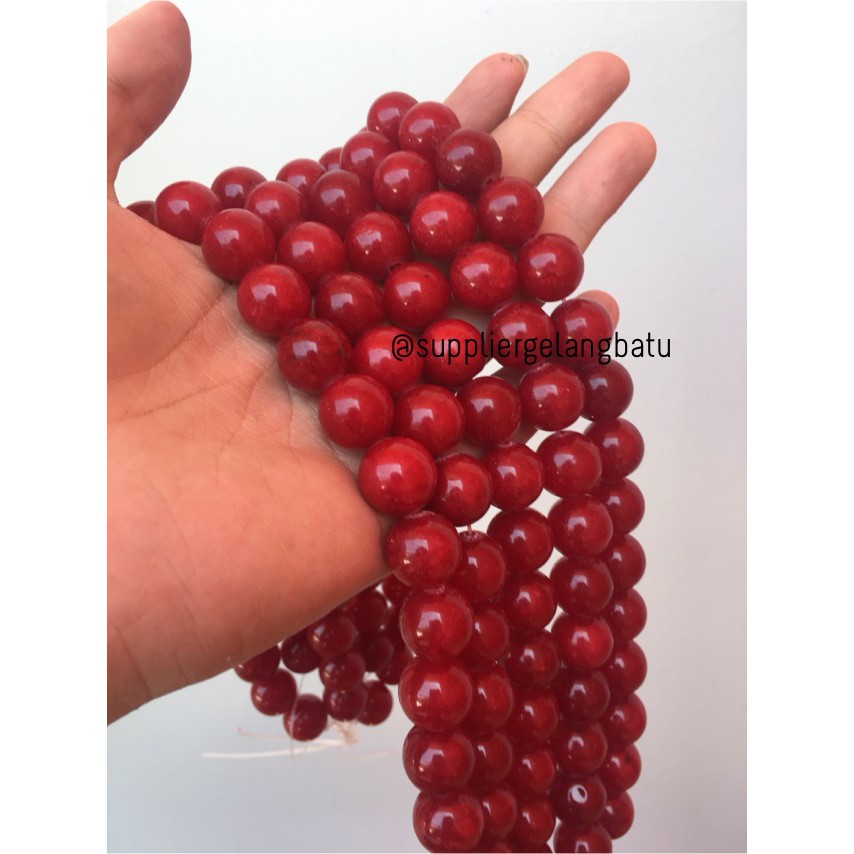 batu red ruby 14mm coral agate merah onyx kilap aksesoris fashion akik beads bracelet fashion jewel